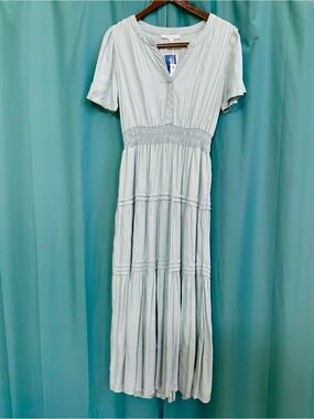 Light Blue Striped Tiered Maxi Dress
